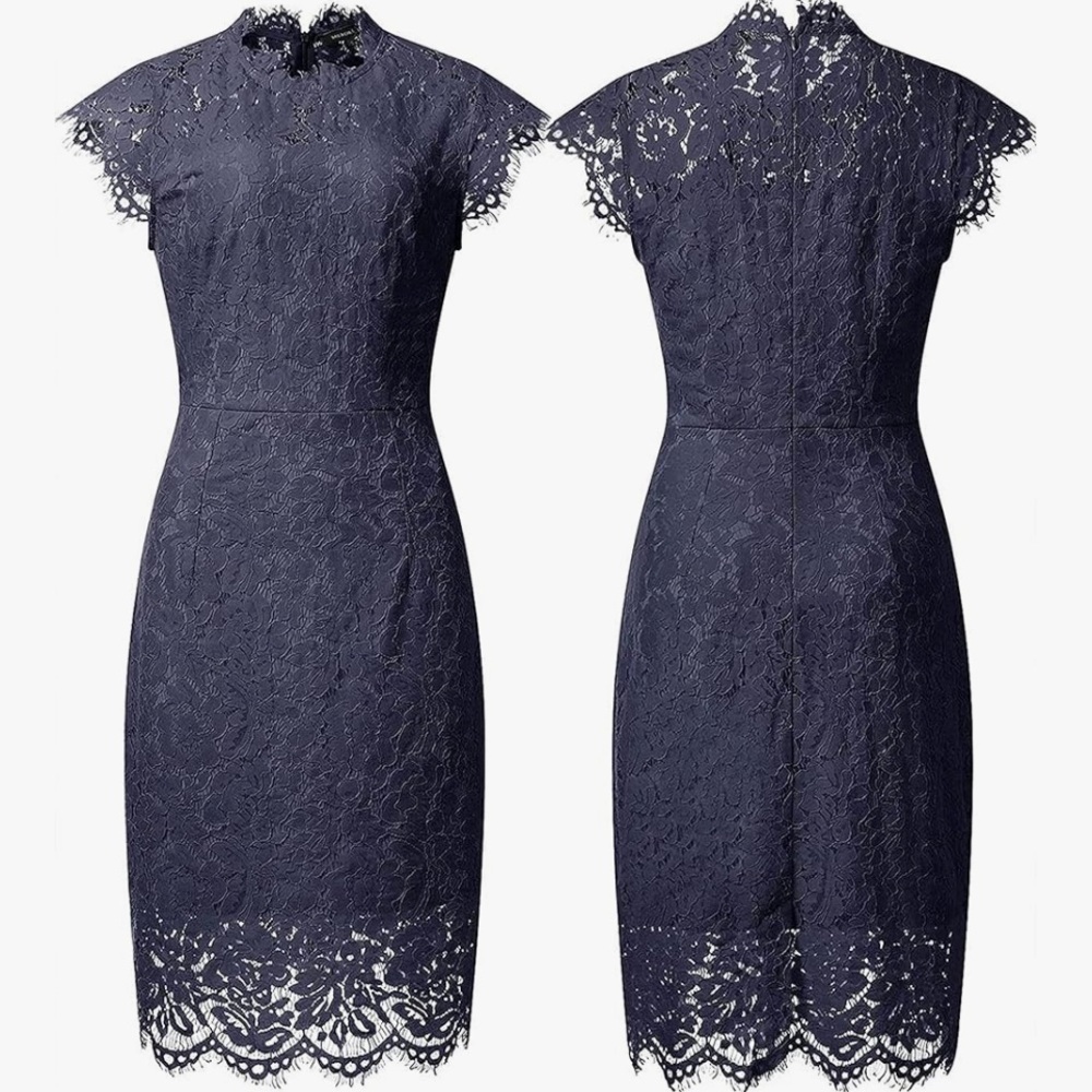 Blue Sheath Midi Dress with Flutter Cap Sleeves